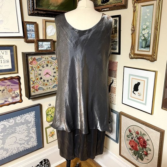 90s Vintage Patra x Stenay Metallic Gray A-Line Sleeveless Dress with Jacket 22 - Picture 5 of 8